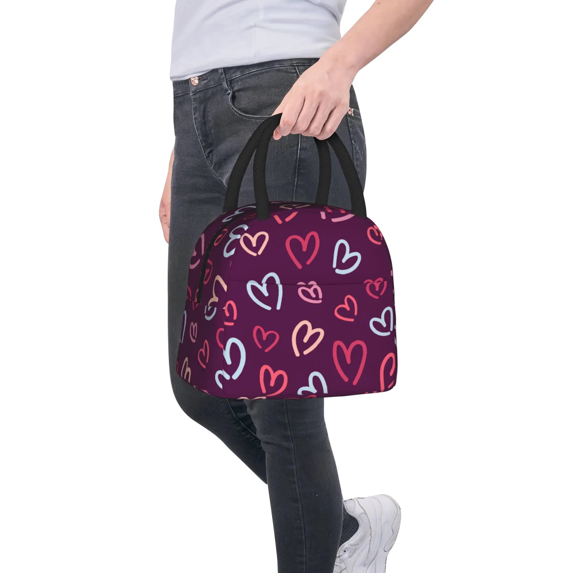 Borse termiche per il pranzo con motivo a cuore, borsa termica riutilizzabile per San Valentino, borsa portatile per il pranzo, per ragazza, ragazzo, spiaggia, viaggio