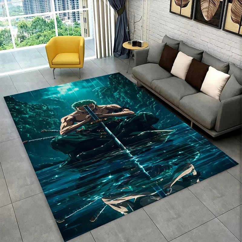 Tappeto Antiscivolo Classico Anime One Piece Cartoon Zoro per Soggiorno, Camera da Letto, Sala Giochi, Morbido Tappeto Decorativo per Casa
