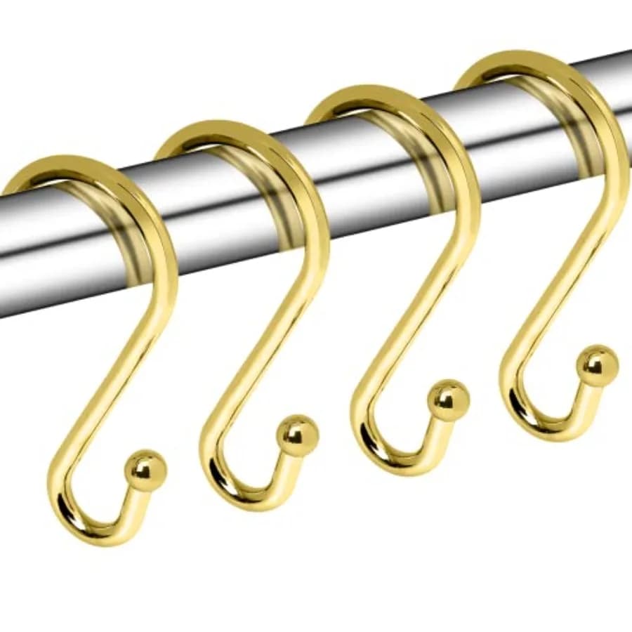 Metal Shower Curtain Hooks, Set of 12, Rust Proof Shower Curtain Hooks Rings, Durable S Shaped Hooks Hangers for Shower Curtain