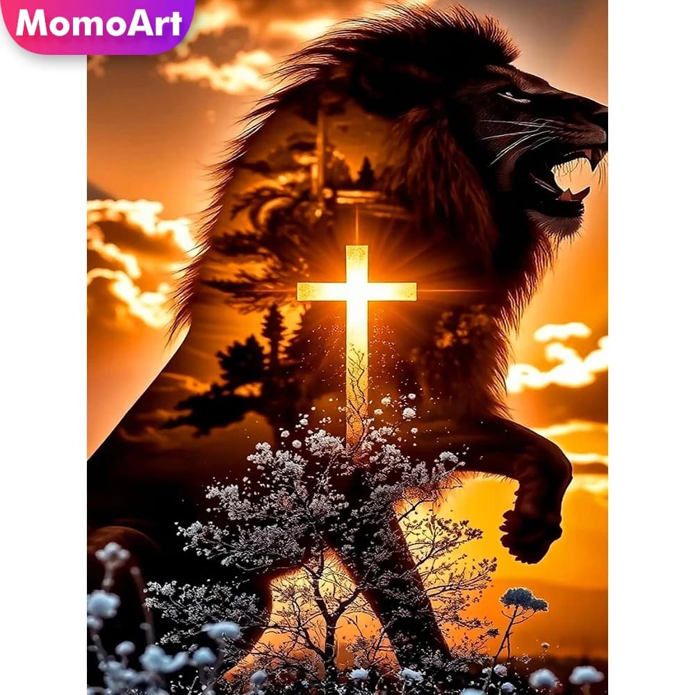 Momoart Full Square Diamond Mosaic Lion Animal Picture Rhinestones DIY Diamond Painting Cross Craft Kit Embroidery Holiday Gifts