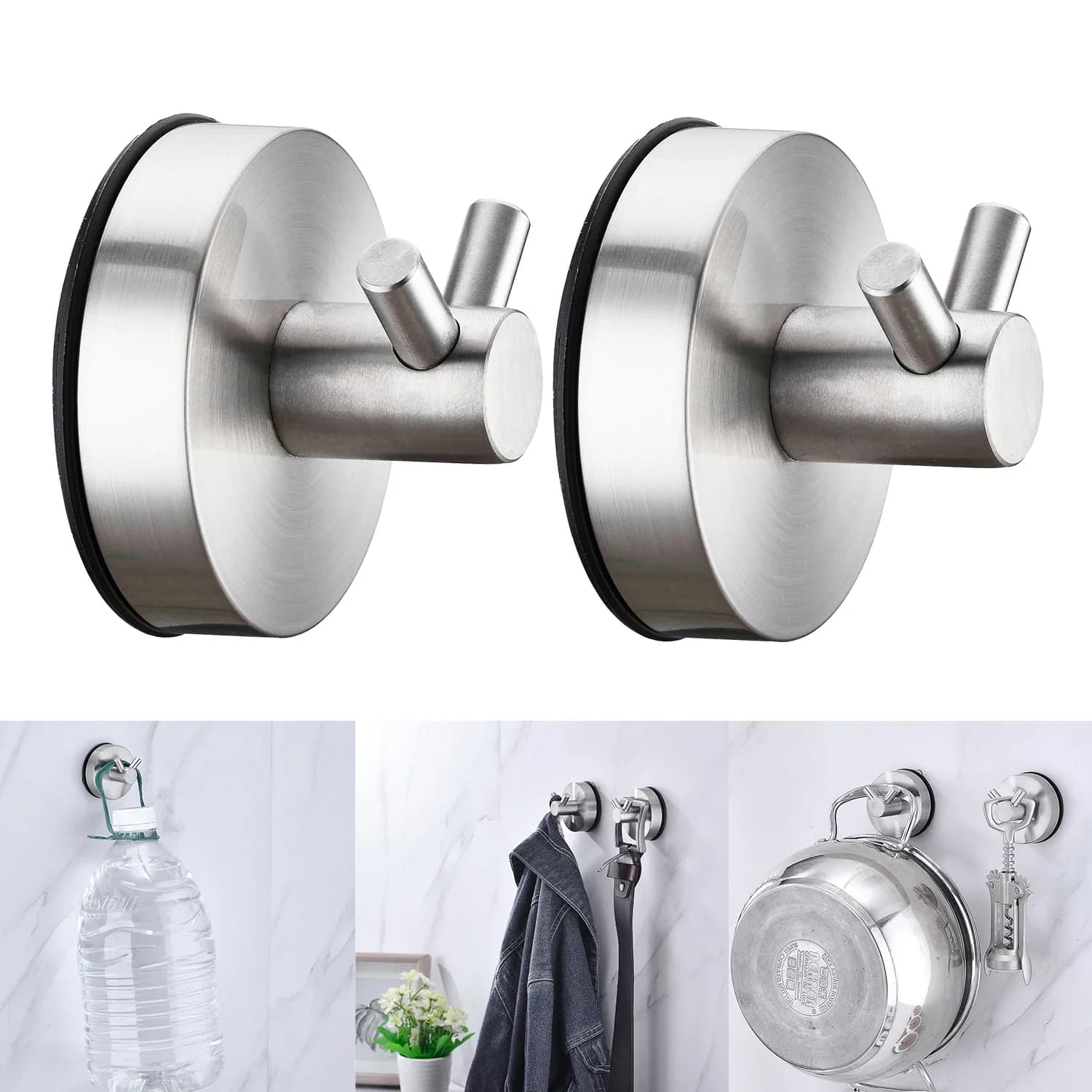 2 pezzi 5kg aspirapolvere gancio ventosa gancio riutilizzabile ganci asciugamano in acciaio inox gancio accappatoio nichel cucina bagno accessori per la casa