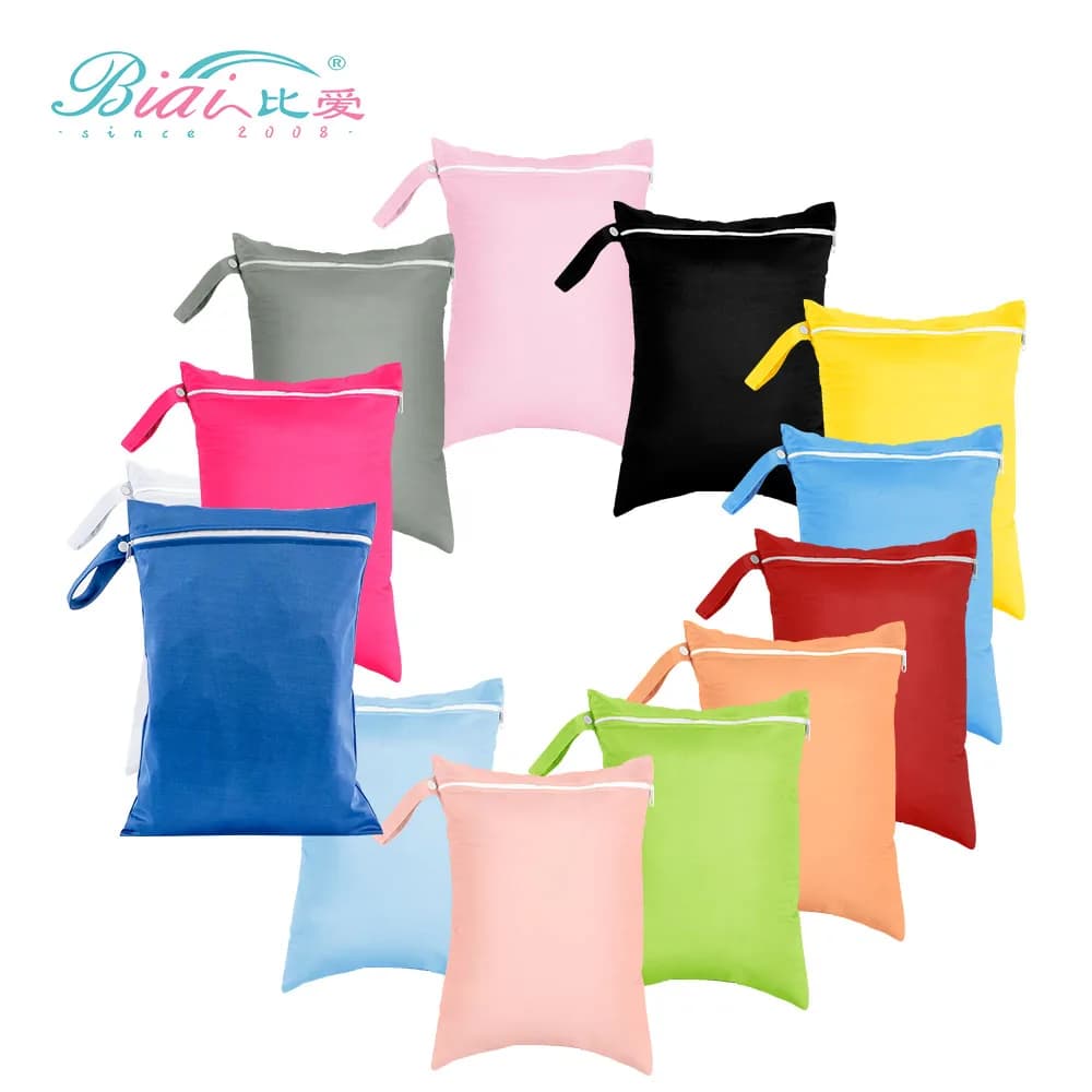 BIAI PUL Waterproof Wet Bag Solid Color Diaper Bag Reusable Toilet Bathtub Bag Washable for Swimwear Wet Clothes