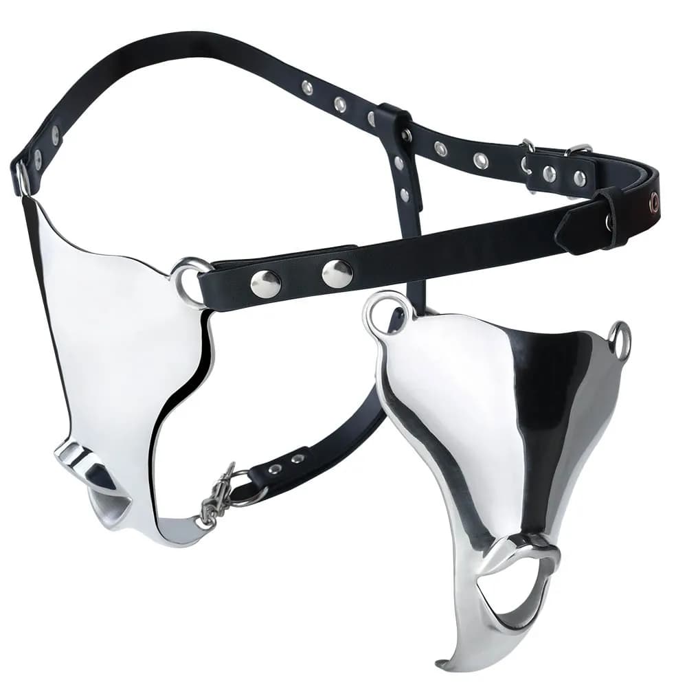 LEZEE Biancheria intima pesante in metallo Pantaloni Sissy Gabbia di castità maschile Tasca per cazzi con cintura di castità in PU Bondage per pene Giocattoli del sesso per gli uomini