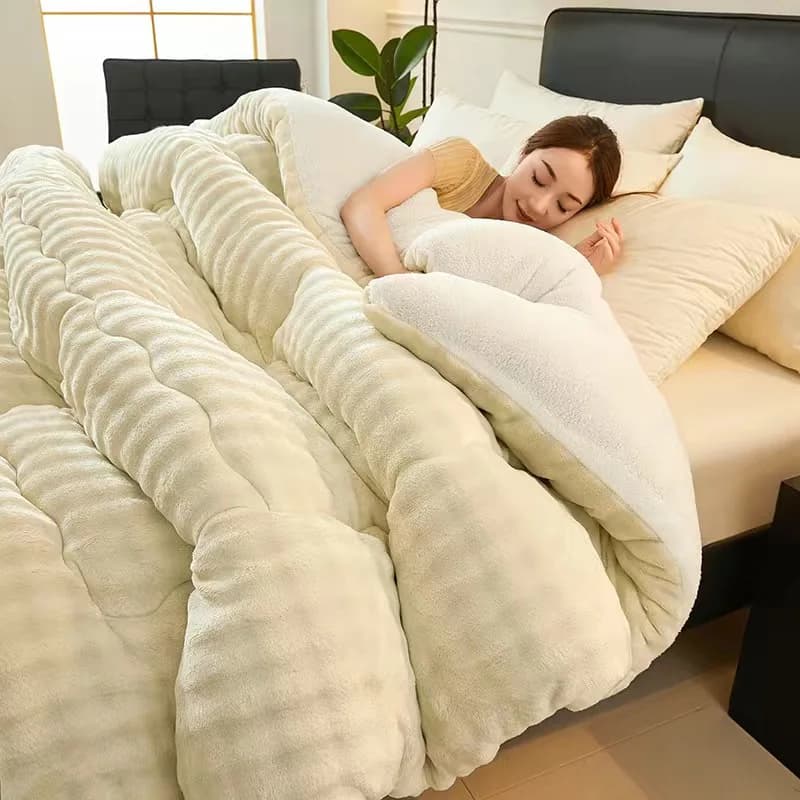 Lamb wool thickened warm winter quilt with milk velvet spring autumn blanket student dormitory comforter single double blanket