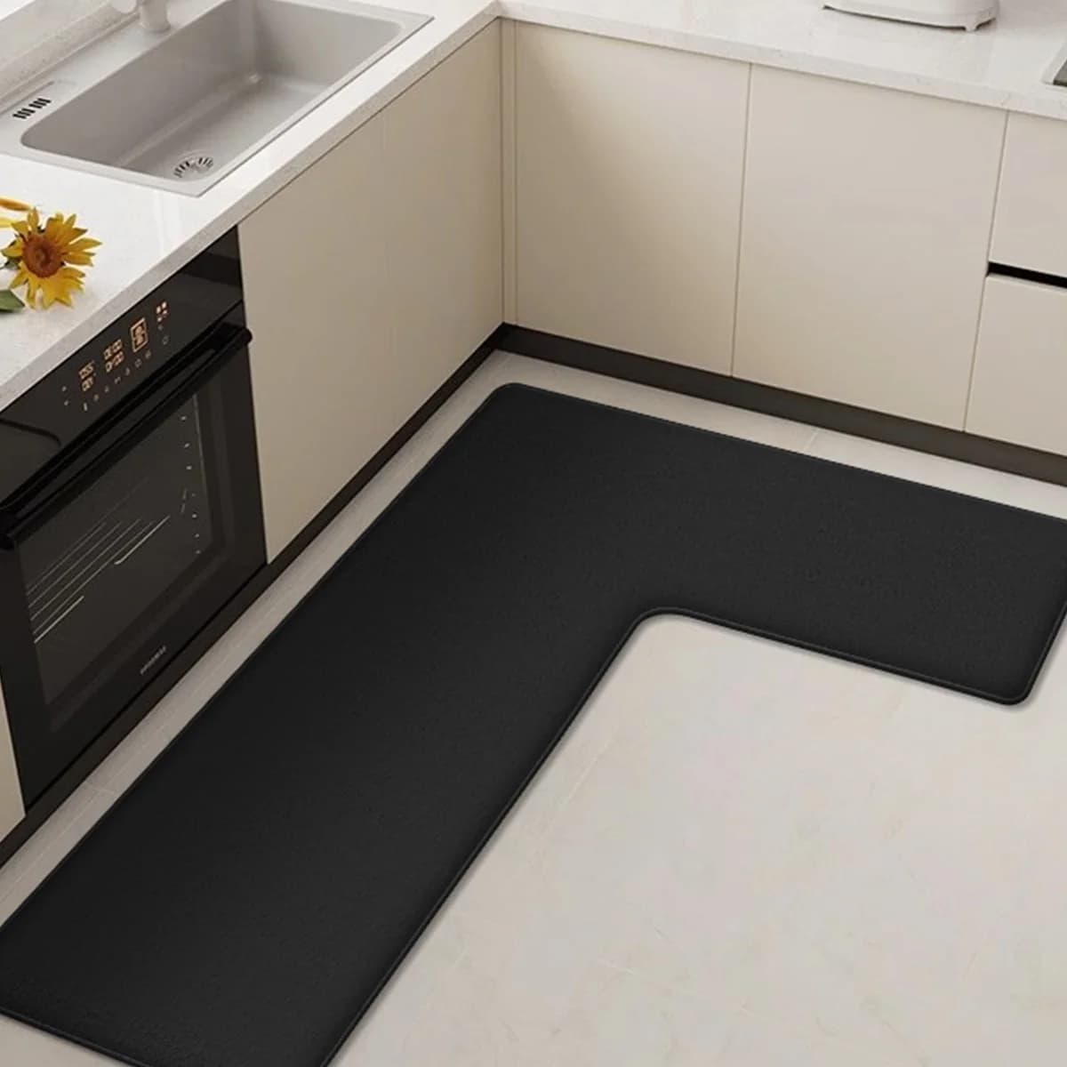 Semplice tappetino angolare ispessito per la cucina di casa Tappetino morbido antiscivolo a forma di L in flanella assorbente e resistente allo sporco