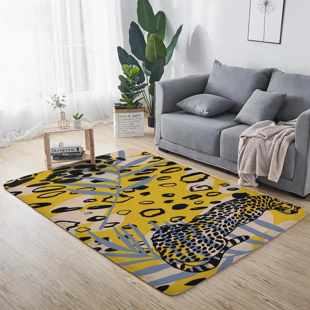 L-LeopardS Floor Mat in ecological flannel, non-slip, odorless, for interior, soft, in short plush.