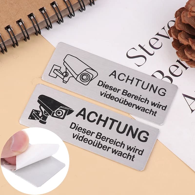 1pc attenzione Video sorveglianza Wall Sticker decalcomania metallo Home Door Yard Garden decori per pannello porta Space Sticker con adesivo