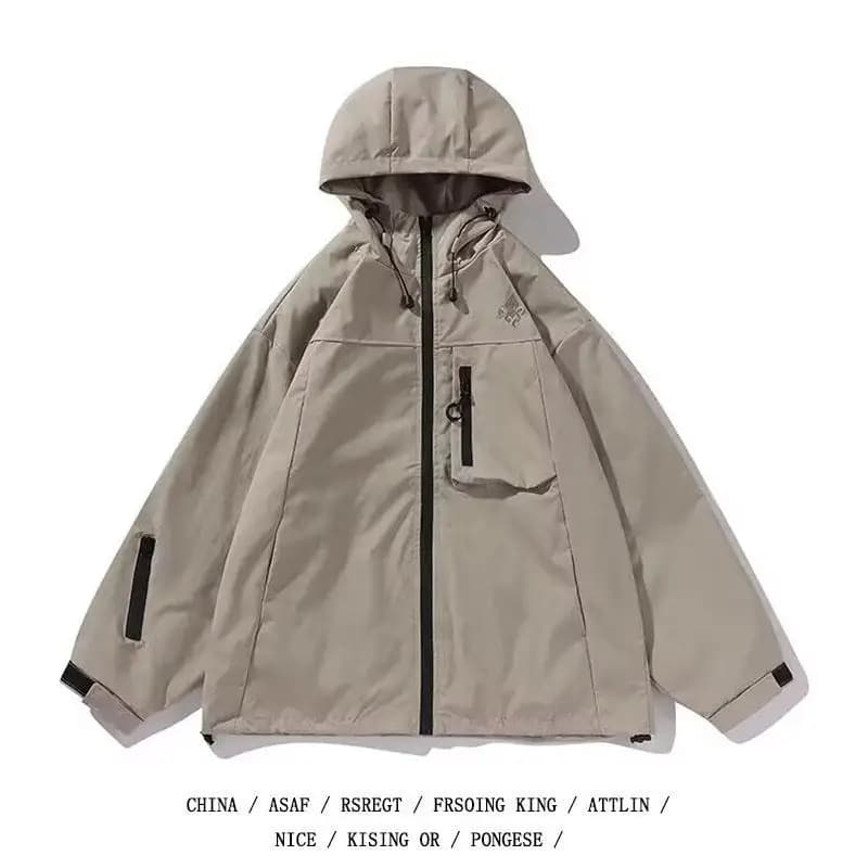 Giacca Antivento da Uomo per Arrampicata e Lavoro all'Aperto, Stile Americano, Moda Primavera-Autunno, con Cappuccio, in Poliestere, Maniche Lunghe, Chiusura a Zip