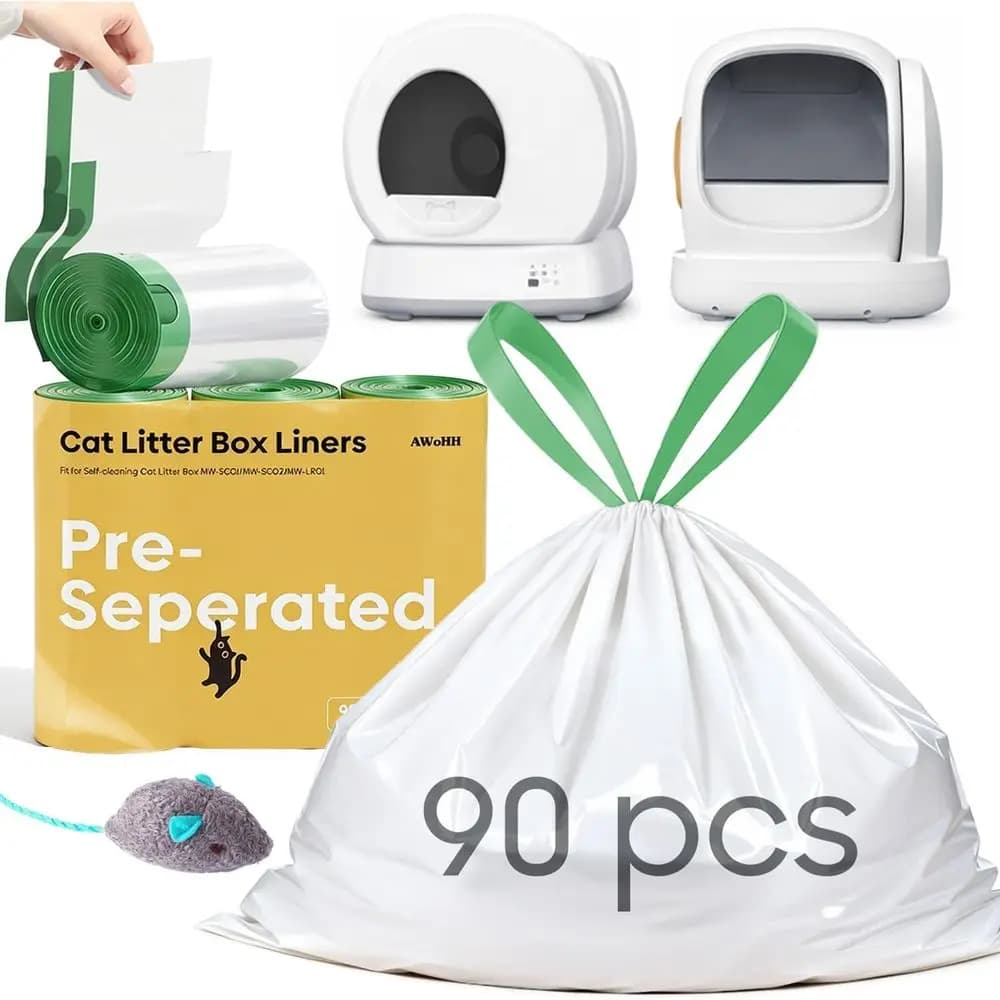 90 Tear-ree Count Cat Litter Bags Liners Compatible with MW-SC01 MW-SC02 Meow Sel-cleaning Cat Litter Box, Leak-proof 18 x 12.6