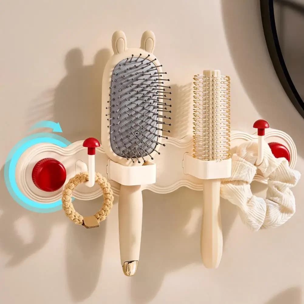 Organizzatore per pettini e accessori da bagno con ventosa, gancio rotante senza foratura per spazzole e asciugamani