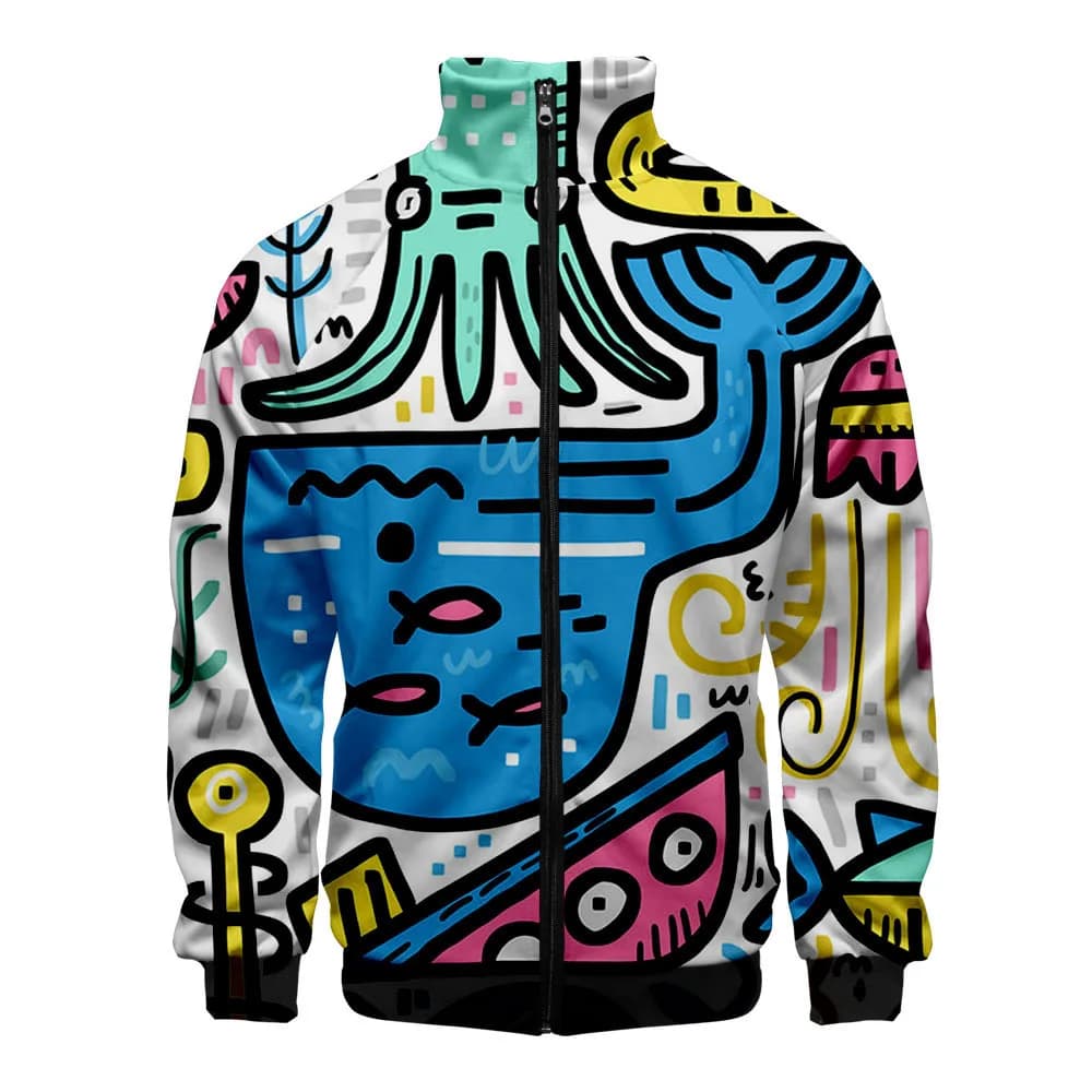 Animali marini popolari delfino Stampa 3D Giacca raglan con cerniera Giacca a vento Ragazzi/Ragazze Comode giacche con colletto alla coreana Cappotti
