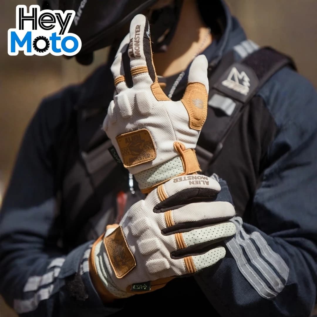 Guanti da Moto Estivi Traspiranti in Rete, Resistenti all'Usura, Guanti da Esterno con Velcro Fai-da-te, Stile Vintage per Cruiser, Attrezzatura da Moto