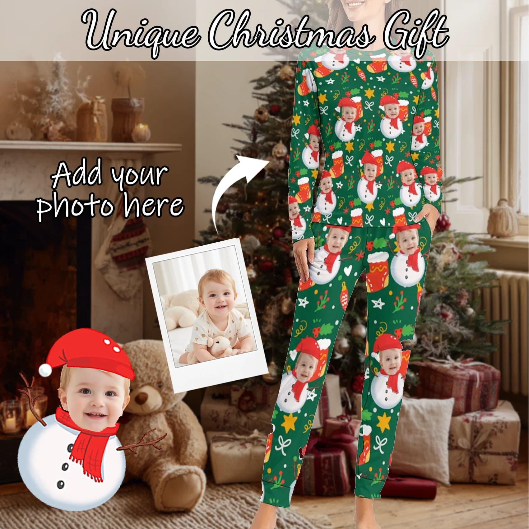 Customized Women's Pjamas with Face Homewear Customized Long Sleeved Pjamas Set Custom Christmas Face