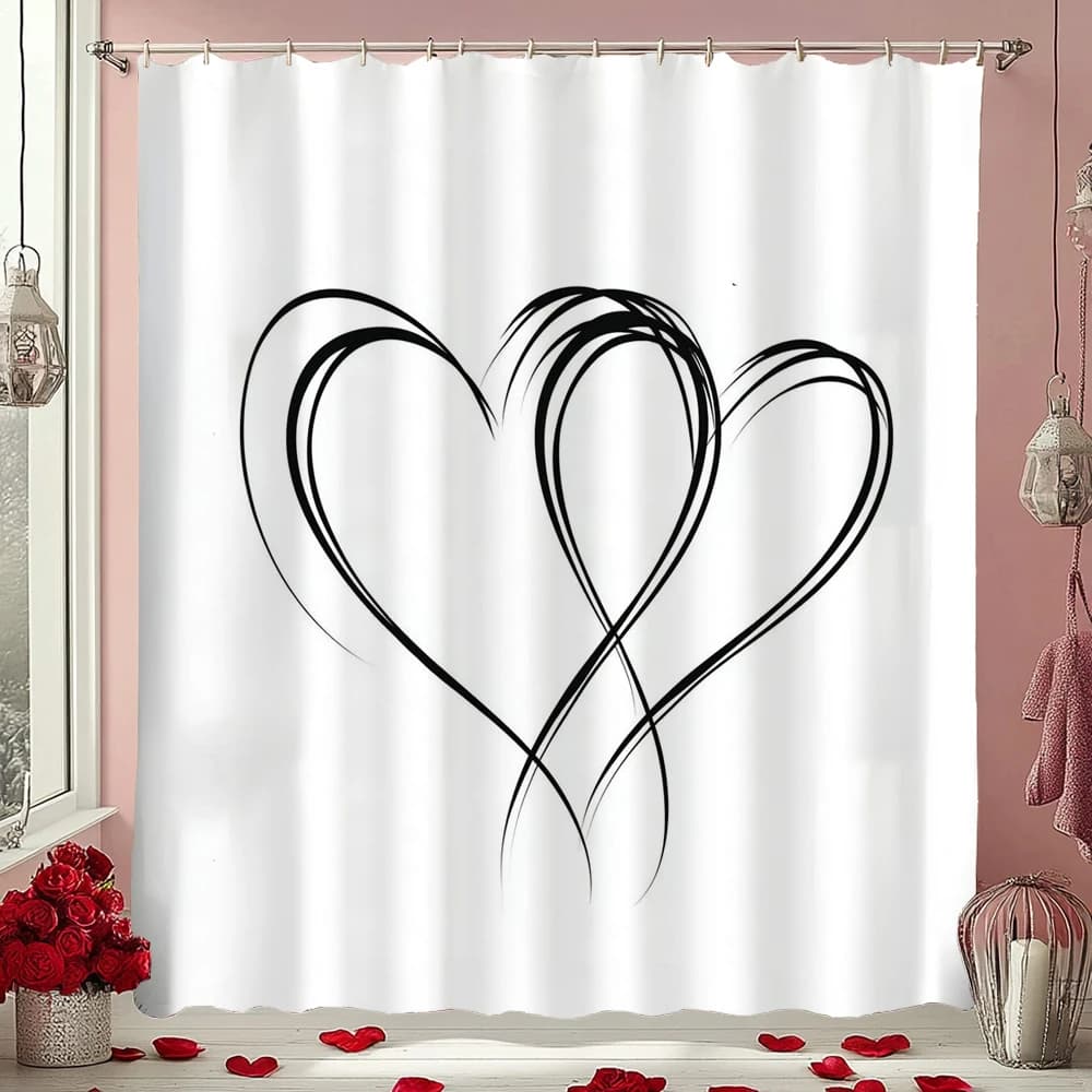 Tenda da doccia con motivo White Love, tenda da doccia decorativa per il bagno, tenda da doccia in tessuto di poliestere stampato con ganci