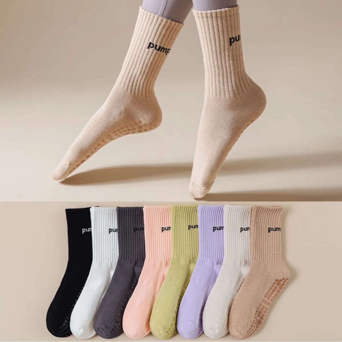Calzini da yoga in cotone da donna con lettera ricamata in silicone antiscivolo calzini da pilates per interni calzini sportivi da ballo fitness tinta unita casual