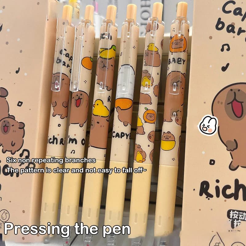 6 pz Kawaii carino penna Gel capibara ad asciugatura rapida scrittura penna liscia cartone animato premendo penna neutra materiale scolastico cancelleria