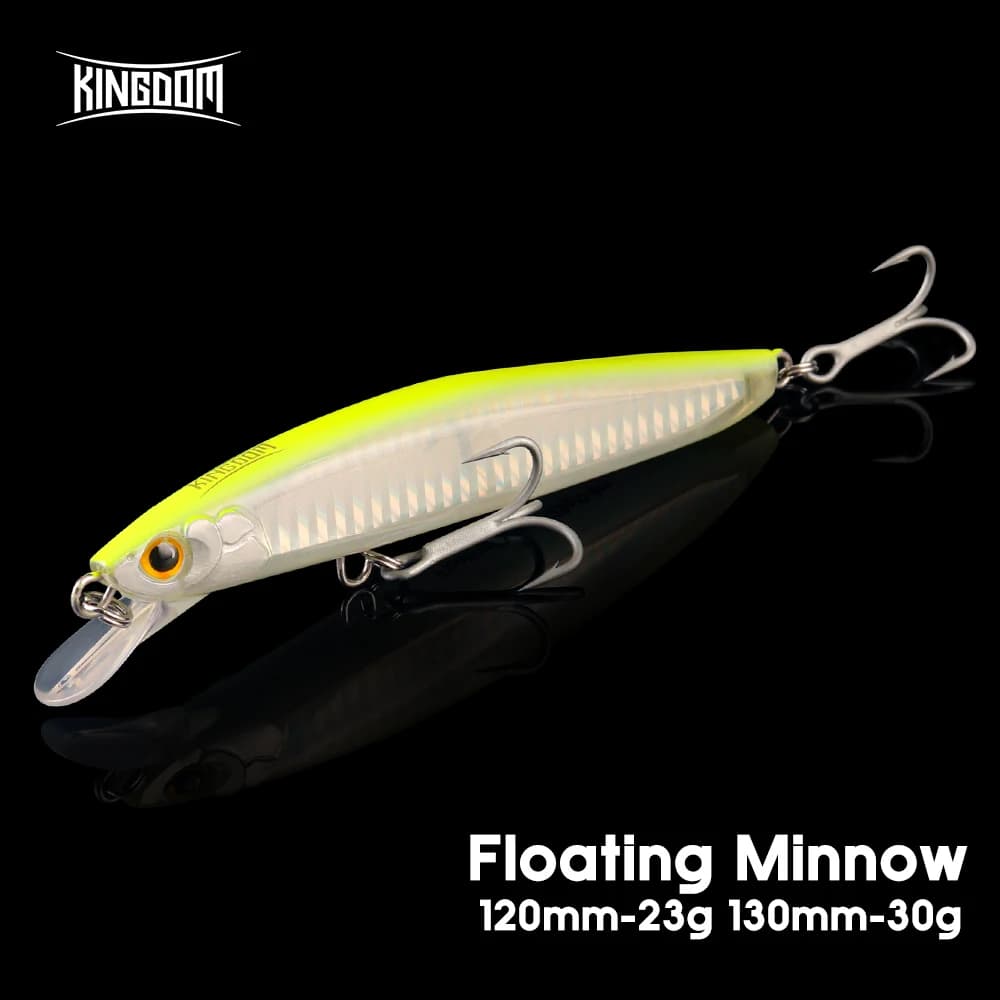 Kingdom Floating Minnow Fishing Lure 120mm 23g 130mm 30g Jerkbait Pesca in mare artificiale Wobbler duro per spigola trota acqua salata