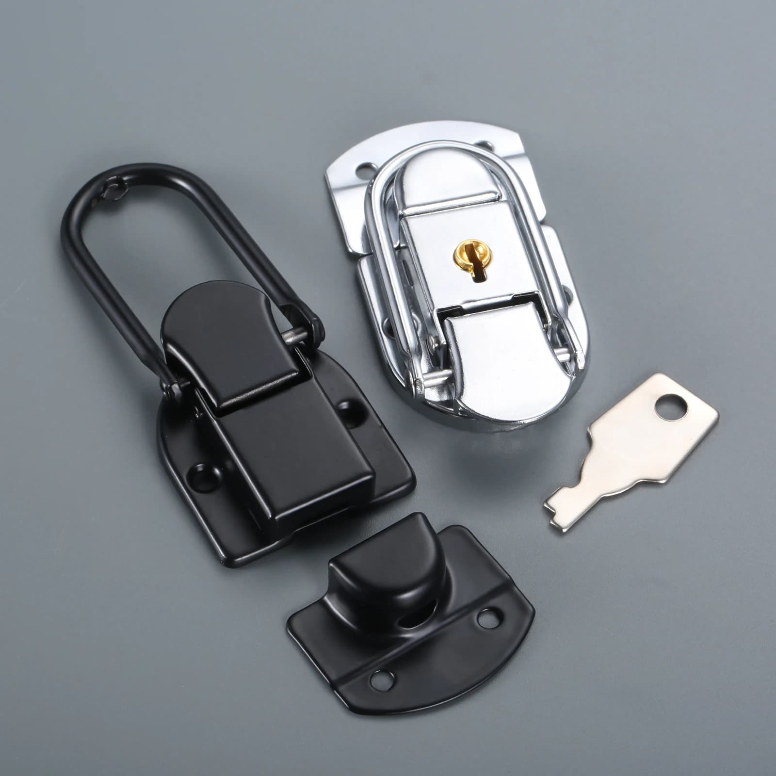 Chiusura a scatto per scatola in metallo con/senza chiave Serratura di sicurezza argento/nero 69 * 34mm Fibbia Custodia per aviazione Armadietto Cassetta degli attrezzi Scatola regalo Hardware