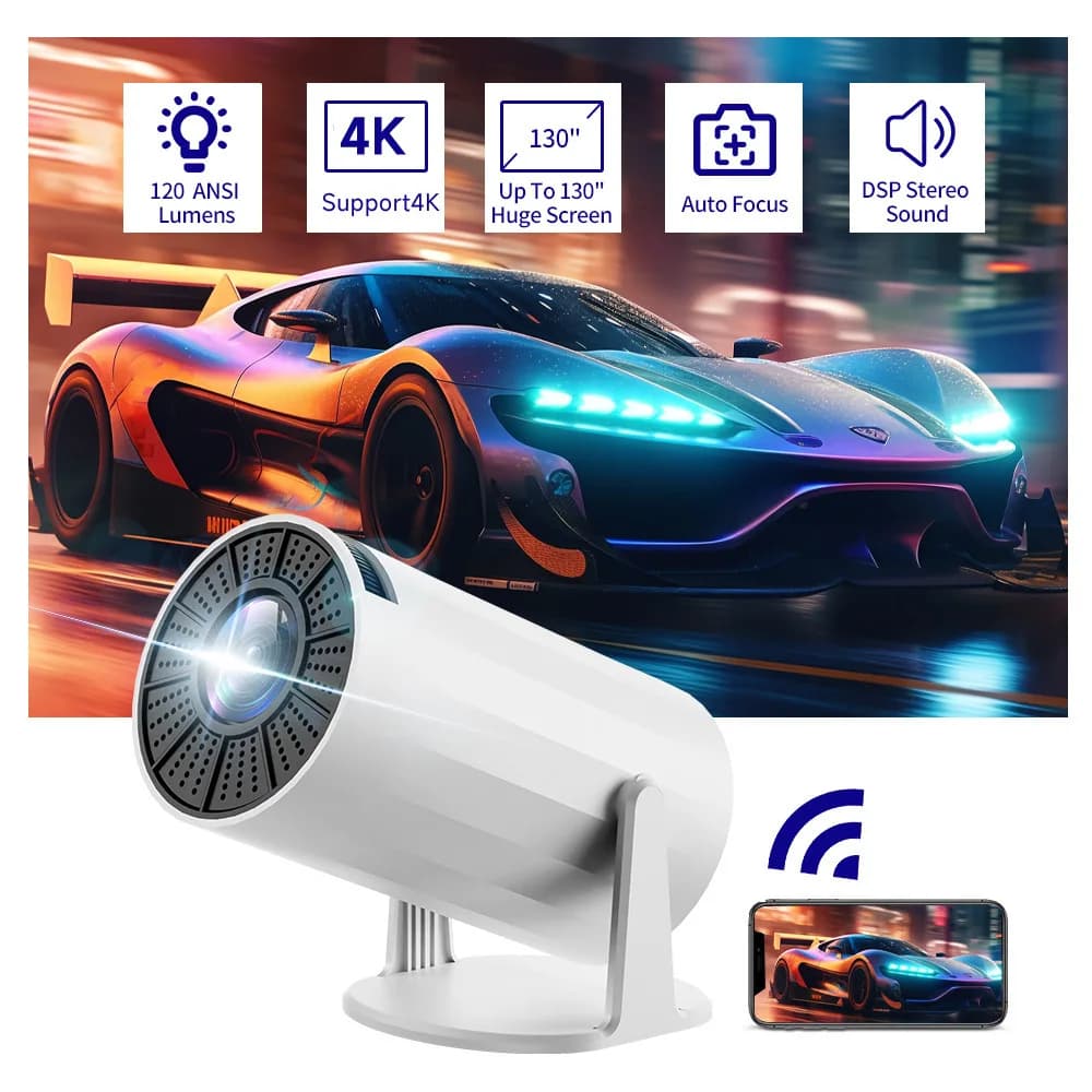 Mini proiettore 2025 Supporto 1080P 4K, 200ANSI Lumen WiFi 6 Proiettore esterno portatile Bluetooth con audio Dolby USB HDMI