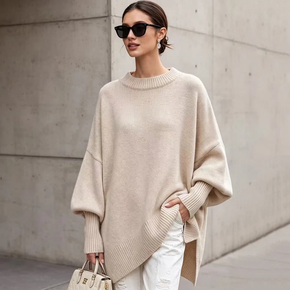 Autumn and Winter New 100% Cotton Women's Sweater Casual Color blocked Knitted Round Neck Pullover Loose Fashion Women's Top