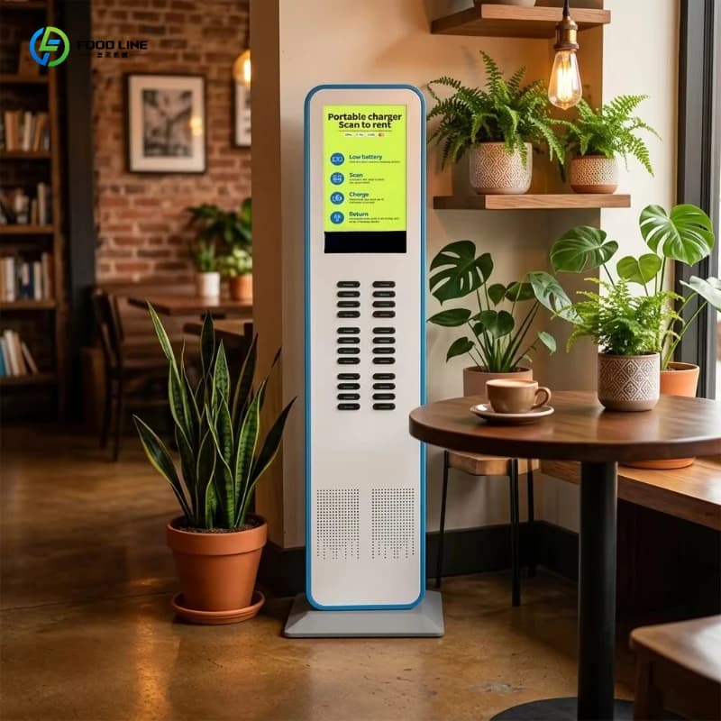 24 Slots Floor Standing Shared Power Bank Rental Kiosk Advertising Screen Self Service Charging Station