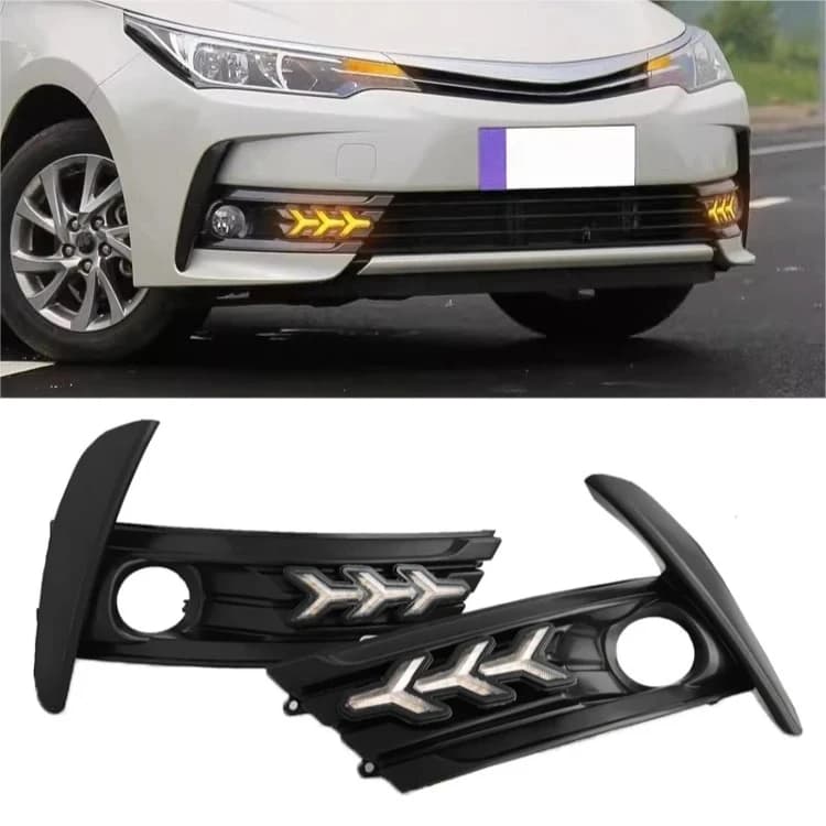 For Toyota Corolla 2017-2018 Car Led Daytime Running Light Front Fog Lamp Yellow Dynamic Turn Signal DRL 12V Daylight Night Blue