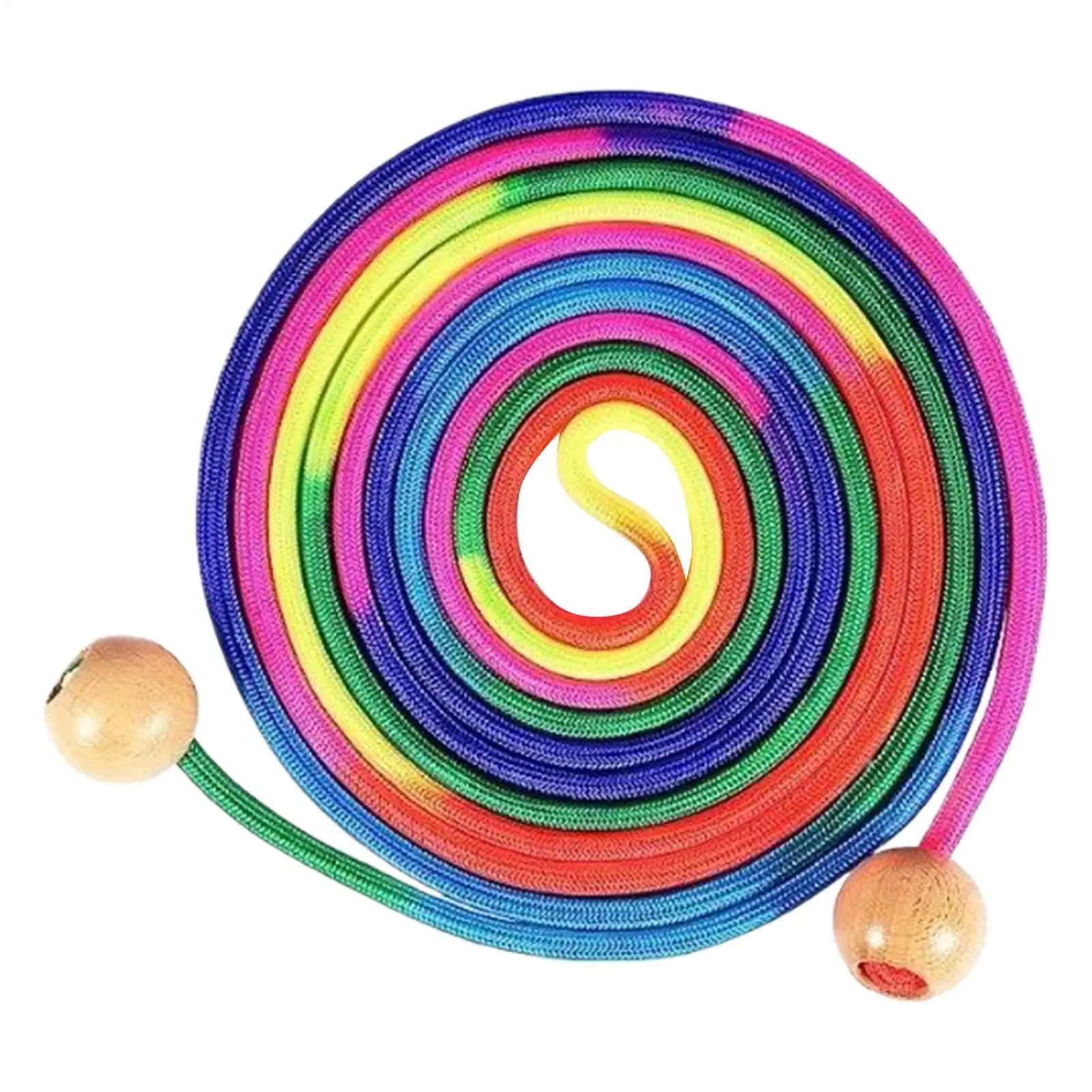 Corda per saltare per bambini Corda per saltare arcobaleno da 16,4 piedi per allenamento con manico in legno Giocattolo per saltare regolabile per esercizi multigiocatore