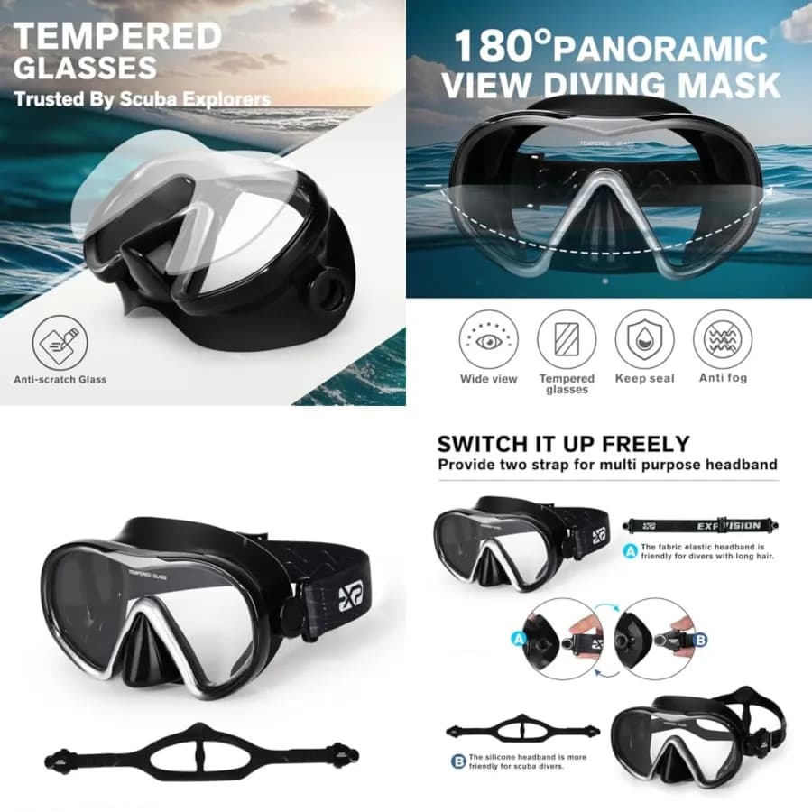 Maschera Subacquea per Adulti - Maschera da Nuoto Antiappannamento con Ampia Visuale e Copertura Nasale, Occhialini Professionali per Snorkeling