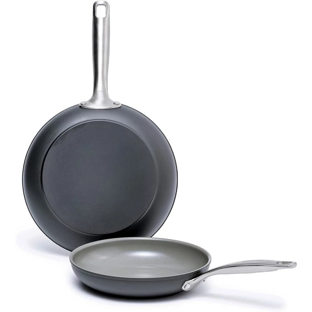 Set of 8 and 10 inch healthy ceramic non-stick pans for frittata, egg pan, without PFAS, dishwasher, oven, grey