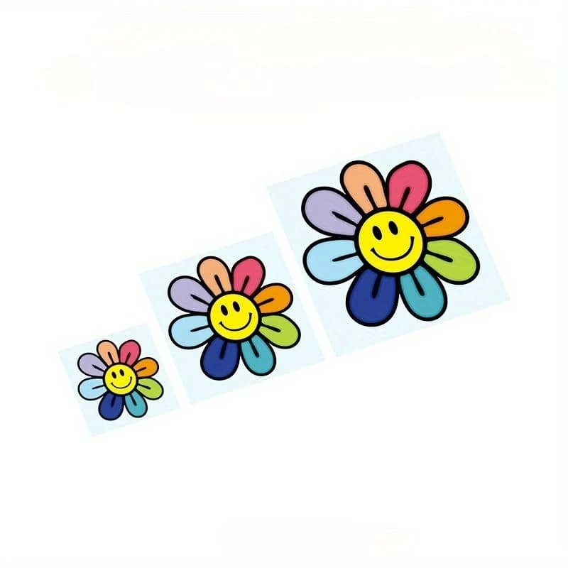 3Happy smiling faces and rainbow daisy stickers -stick on car windows/Body stickers are suitable for motorcycle helmet stickers