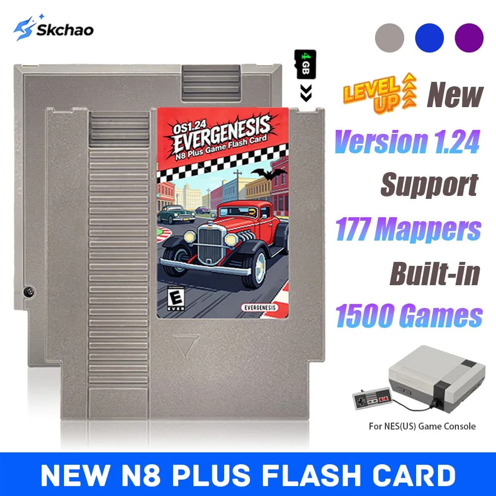 Nuova Scheda di Gioco 1500-in-1 OS V1.24 Flash Card FCN8 Plus Cartuccia di Gioco Video per Console FC NES US con Scheda TF da 4GB Inclusa