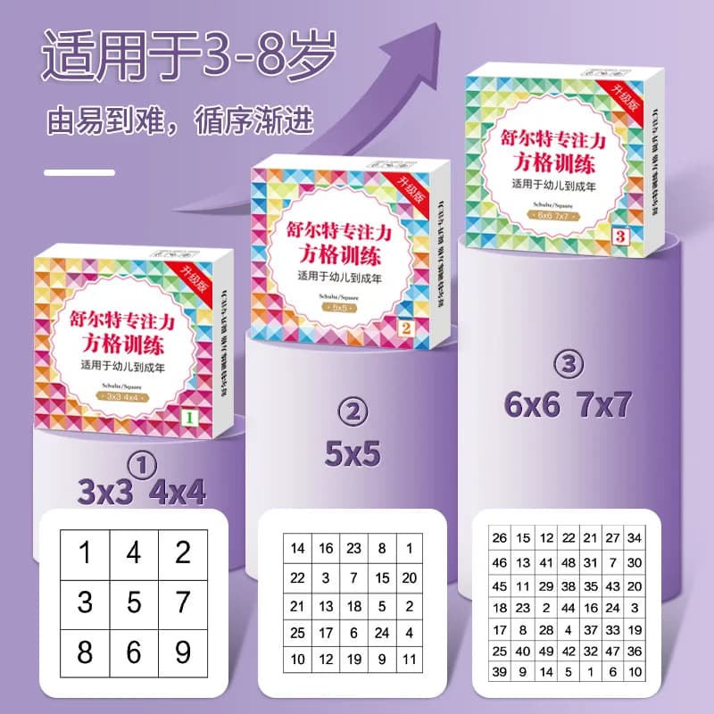 Kids Attention Training Board Game: Schulte Grid Cards for Visual Span & Reaction Speed - Montessori Learning for Toddlers