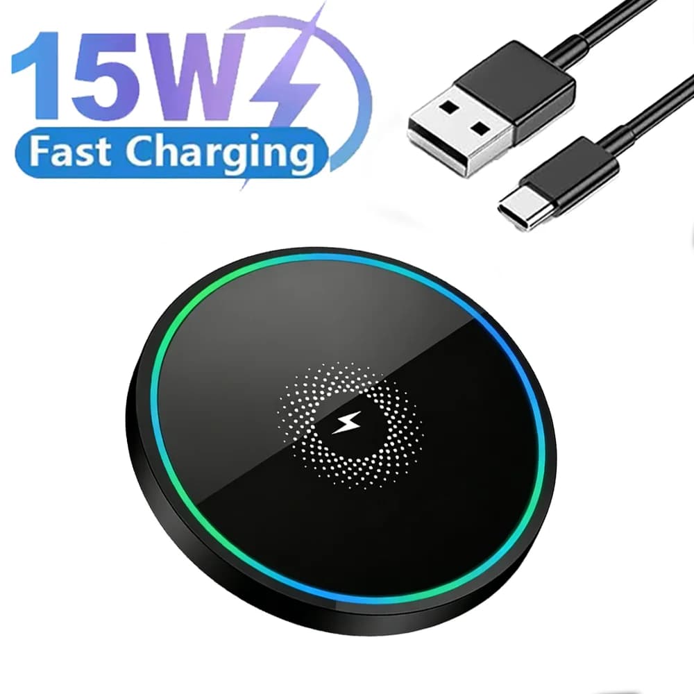 Wireless Charger, Compatible with iPhone, Samsung Phones & Apple Earphones. Induction Fast Charging Dock Pad, Compact & Portable