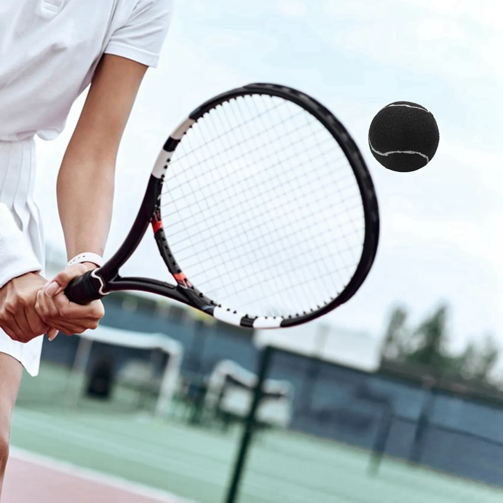 Confezione da 30 palline da tennis palline da allenamento elastiche resistenti all'usura 66 mm per principianti da donna pratica pallina da tennis, Black-B60B