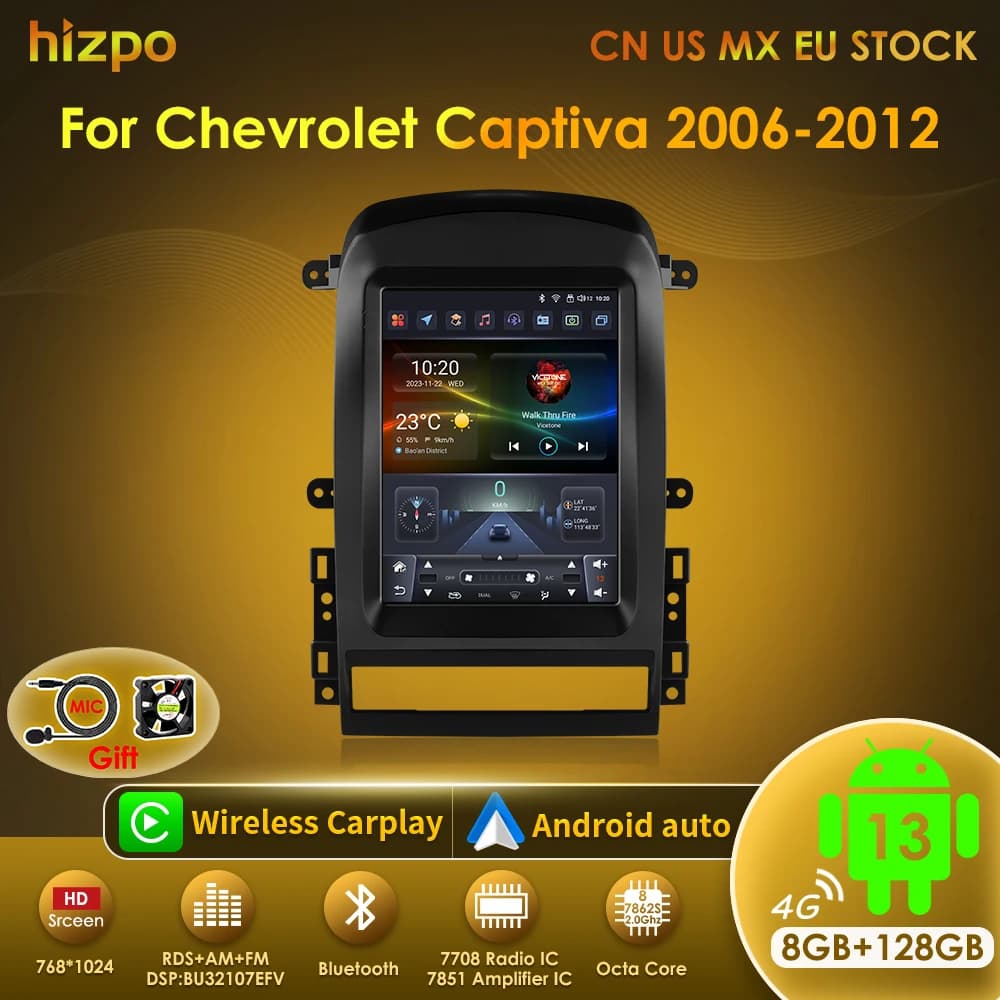 Hizpo 9.7 "2 Din Android Auto Autoradio per Chevrolet Captiva Sport 2006 - 2012 Lettore video multimediale Carplay per Tesla Style