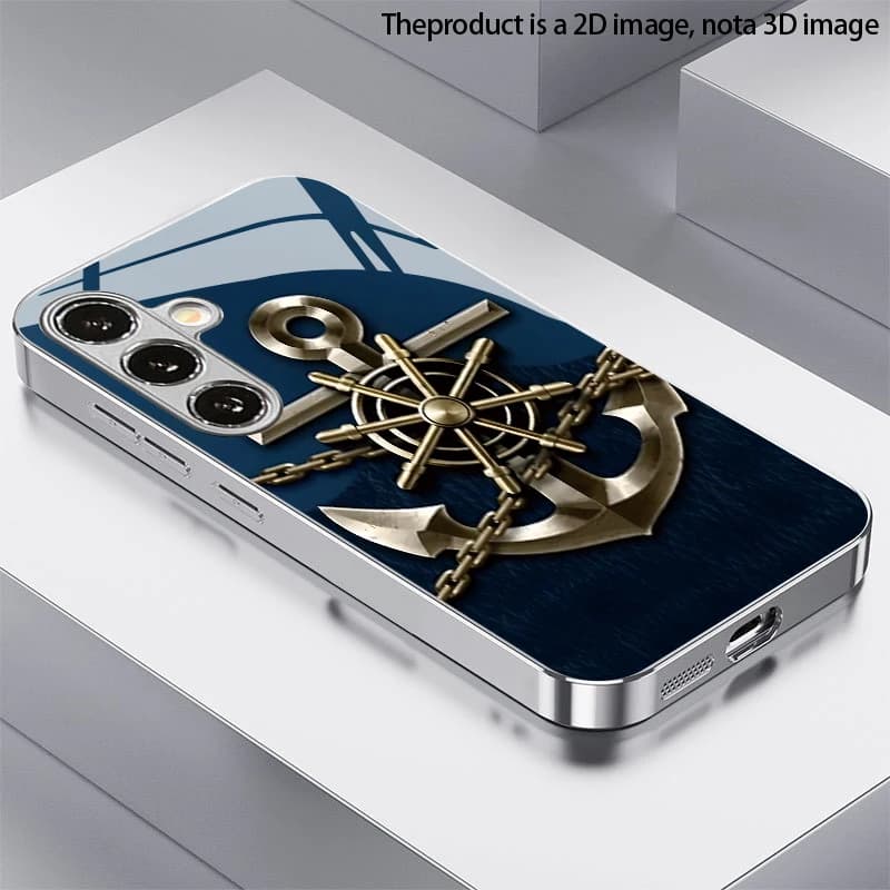 2D Phone Case with Boat Anchor Wheel Pattern Compatible with Samsung S26 S25 S24 S23 S22 S21 S20 A56 A36 Glass Protective Cover