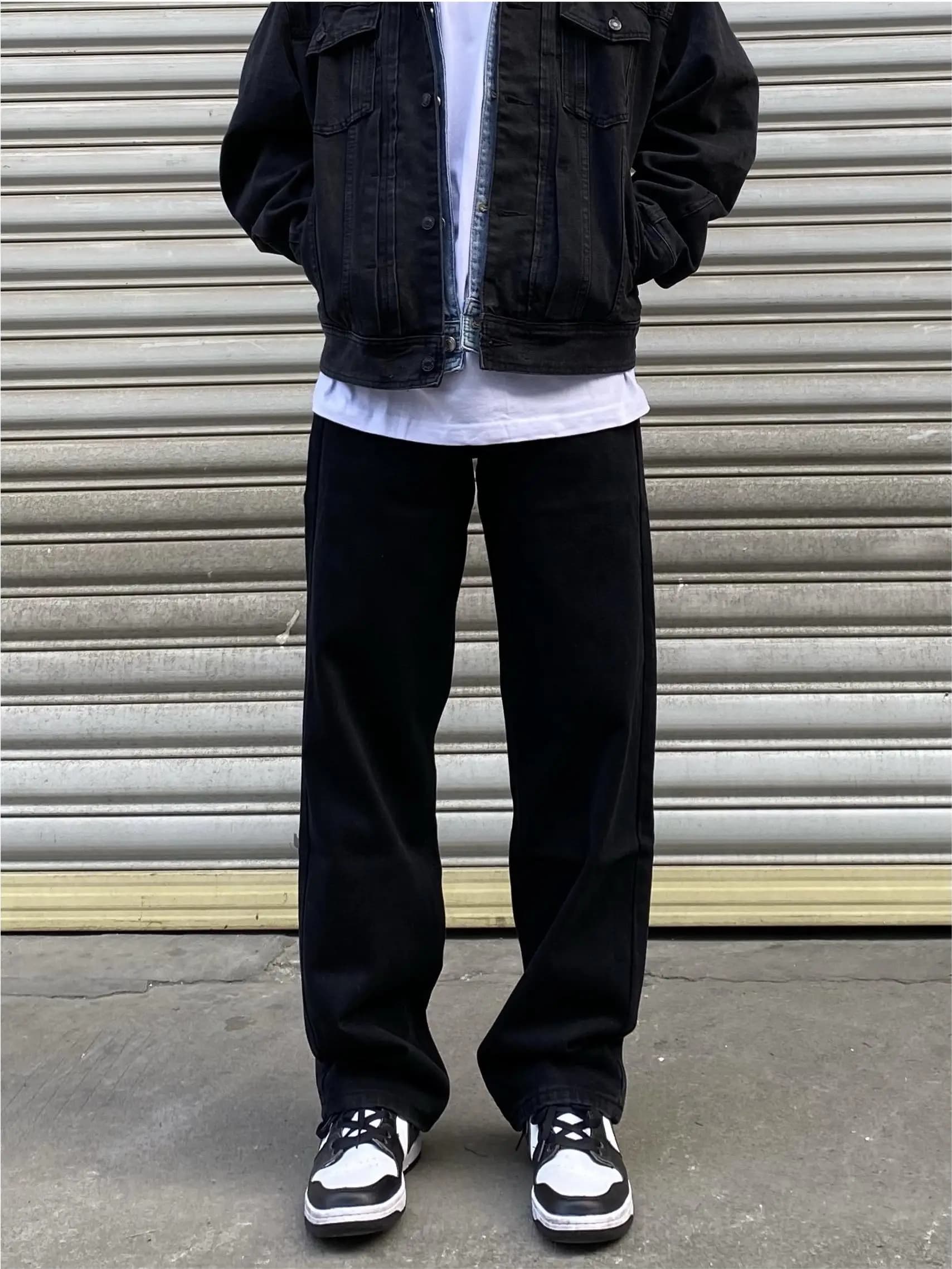 American Retro Distressed Loose Straight Black Jeans Casual High Street Men Women Wide Leg Long Pants Youth Trend Spring Wear