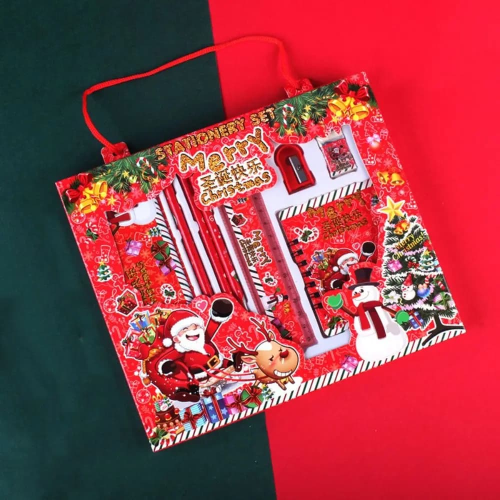 Student Gift Box Christmas Stationery Set Ruler Memo Pads Christmas Pencils Eraser Pencil Christmas Stationery Gifts