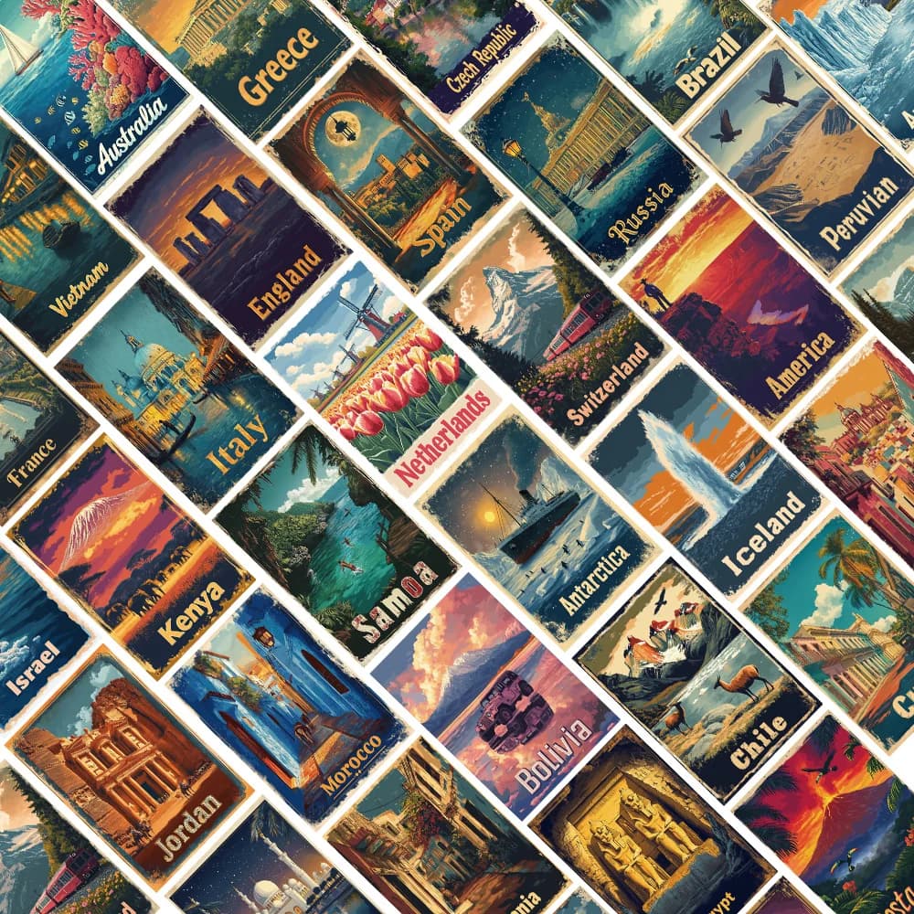 50/100PCS Retro Travel Posters From 1950s Graffiti Stickers Phone Cases Notebook Suitcase Skateboard Storage Box DIY Sticker