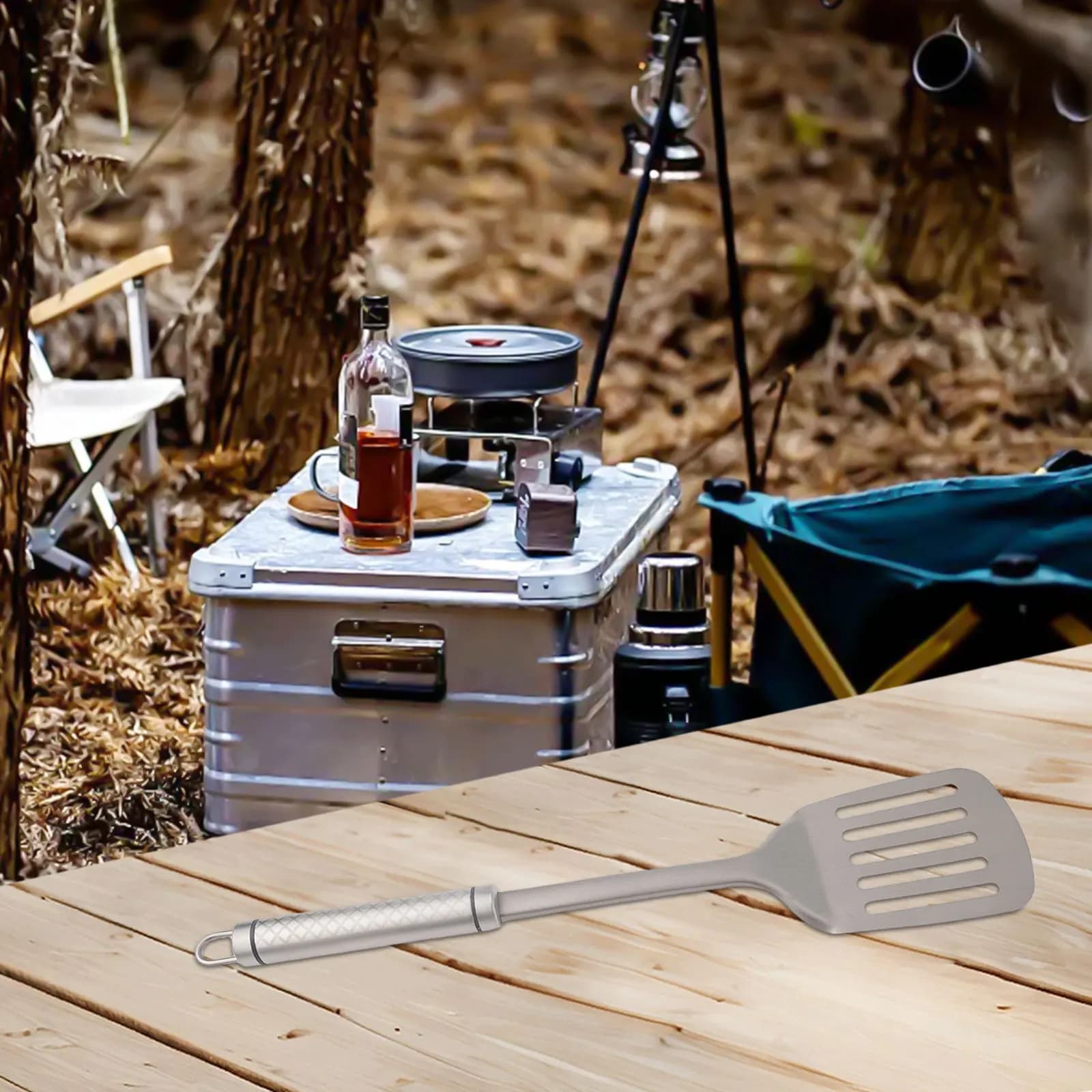 Beautiful portable kitchen spatula for camping barbecue Ti Approximately 80 g Accessories Camping kitchen spatula about 350*75 mm