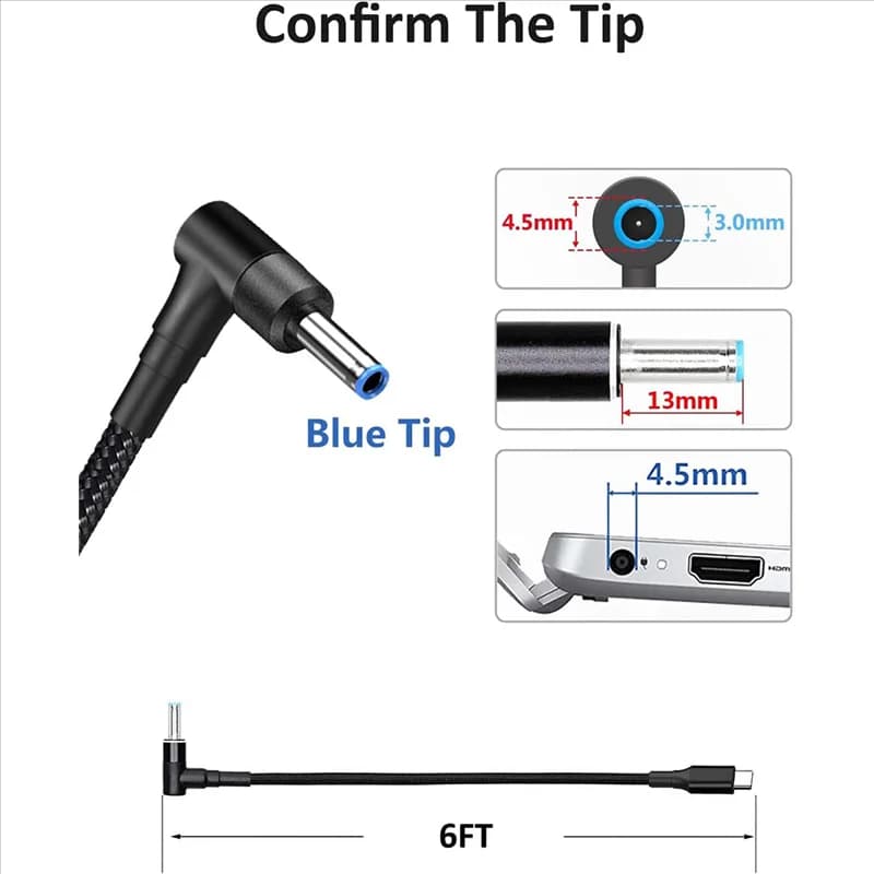 New Tech USB C Charging Cable for Laptop Adapter Type C to DC 4.5 x 3.0 mm Converter 100 W PD Charger Power Cable