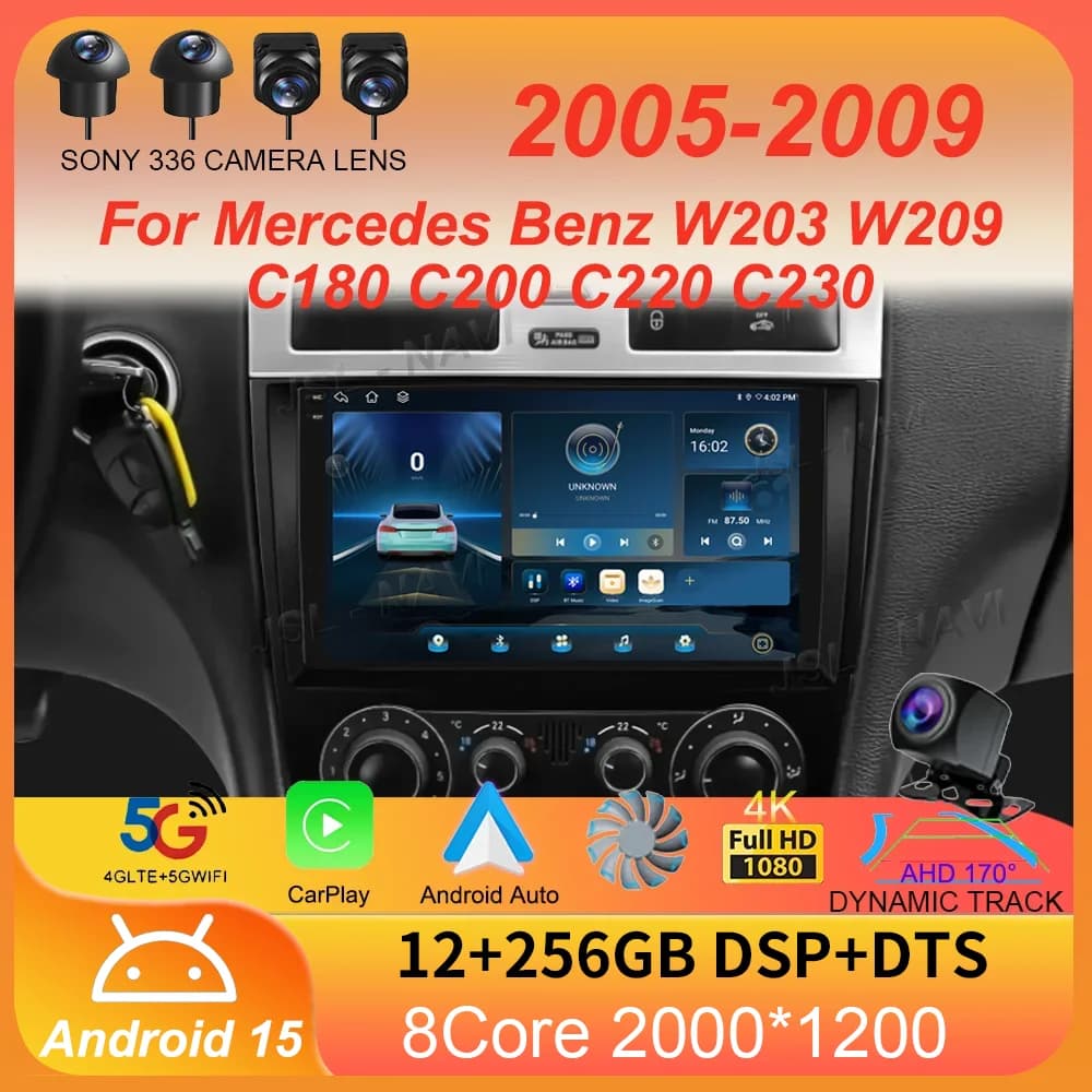 Android 15 Per Mercedes Benz W203 W209 C180 C200 C220 C230 2005 - 2009 Autoradio Stereo Multimedia Navigazione GPS Carplay AUTO