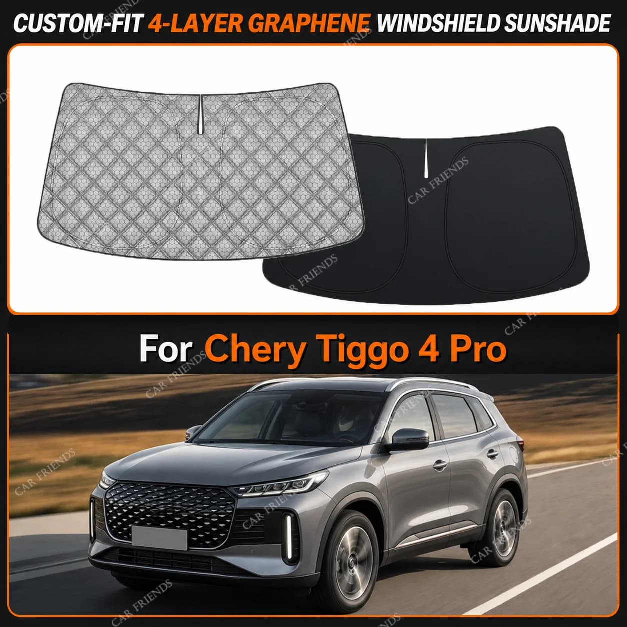 For Chery Tiggo 4 Pro Custom-Fit 4-Layer Graphene Windshield Sunshade Reflective Gray-Silver Surface Foldable Design