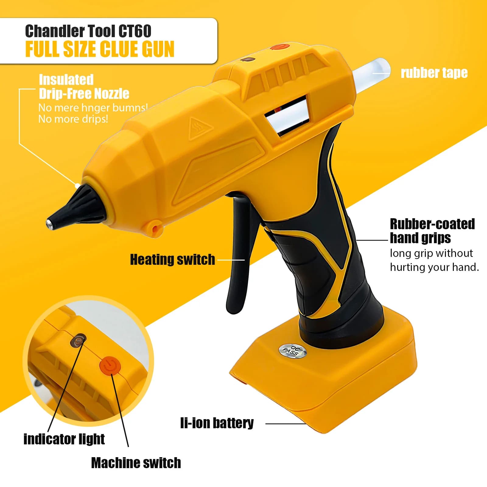 Pistola per colla a caldo a batteria Dewalt 20V, pistola per colla elettrica senza fili con 10 stick di colla, riscaldamento rapido per lavori fai-da-te (solo utensile)