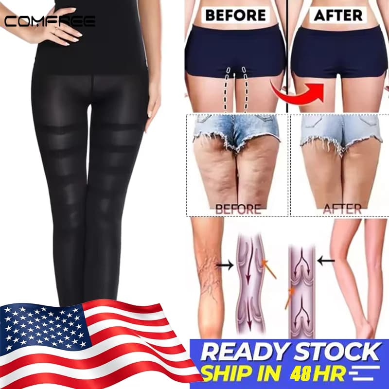 2PCS Shapewear Anti Cellulite Compression Legging Leg Slimming Body Shaper High Waist Tummy Control Panties Thigh Sculpt Slimmer Light Shapewear Stockings Sexy Butt Lifter Breathable Underwear