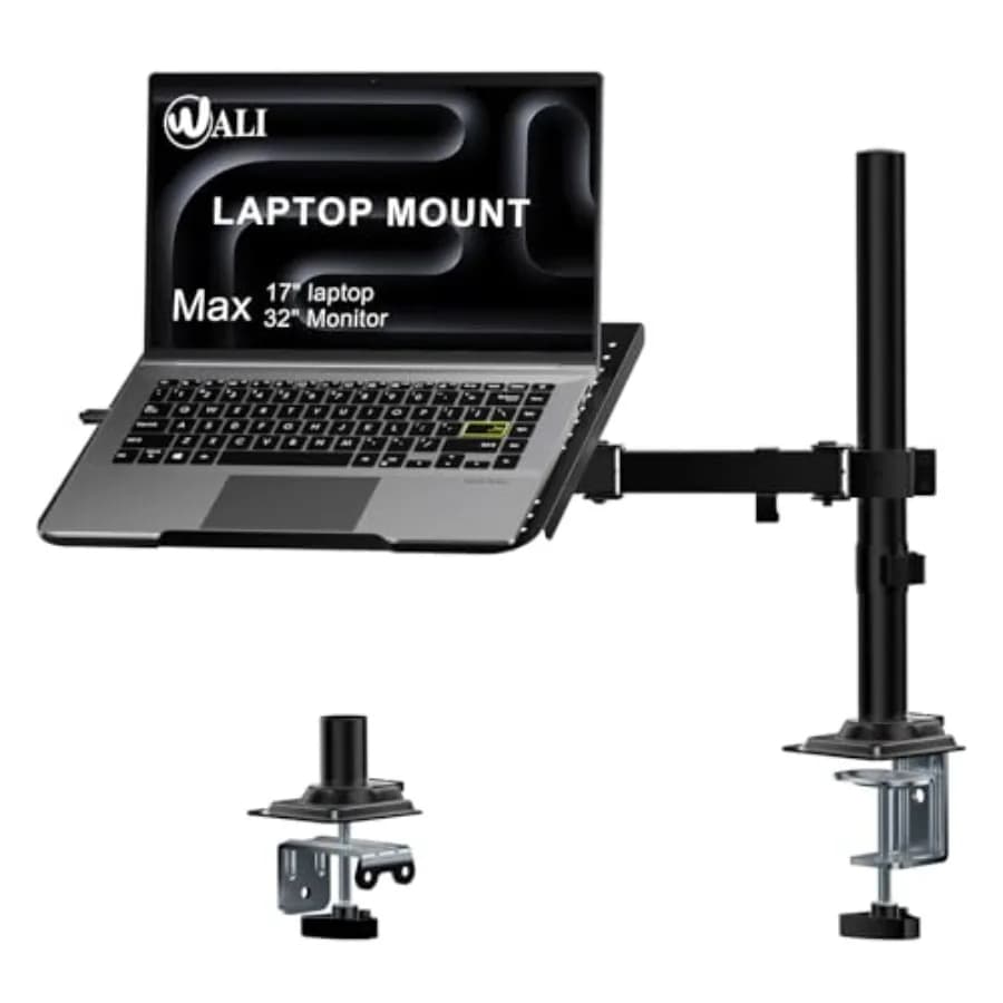 Laptop Desk Mount for 17 inch Notebook, Adjustable Monitor Arm with Laptop Holder for 32 inch Screen, Laptops Stand with Ventil