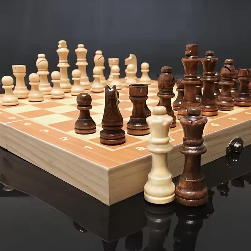 Scacchiera 3 in 1 Pieghevole in Legno, Gioco Portatile di Scacchi e Backgammon, Sviluppa il Pensiero Strategico, Scacchi e Dama per Bambini e Adulti