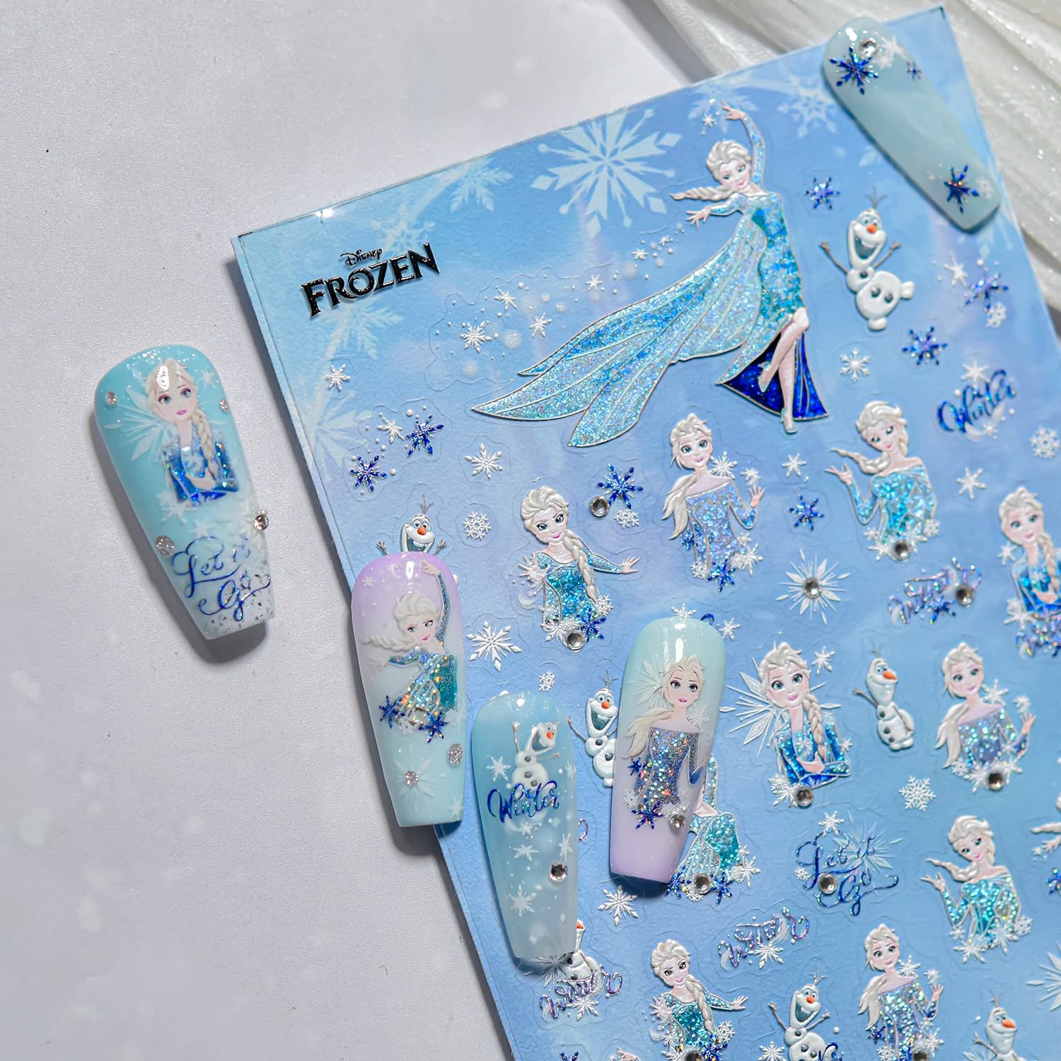1 Pezzo Adesivi per Unghie 5D Glitterati Elsa, Accessori per Manicure Mickey Mouse e Principesse, Decorazioni per Unghie Lilo & Stitch a Lunga Durata