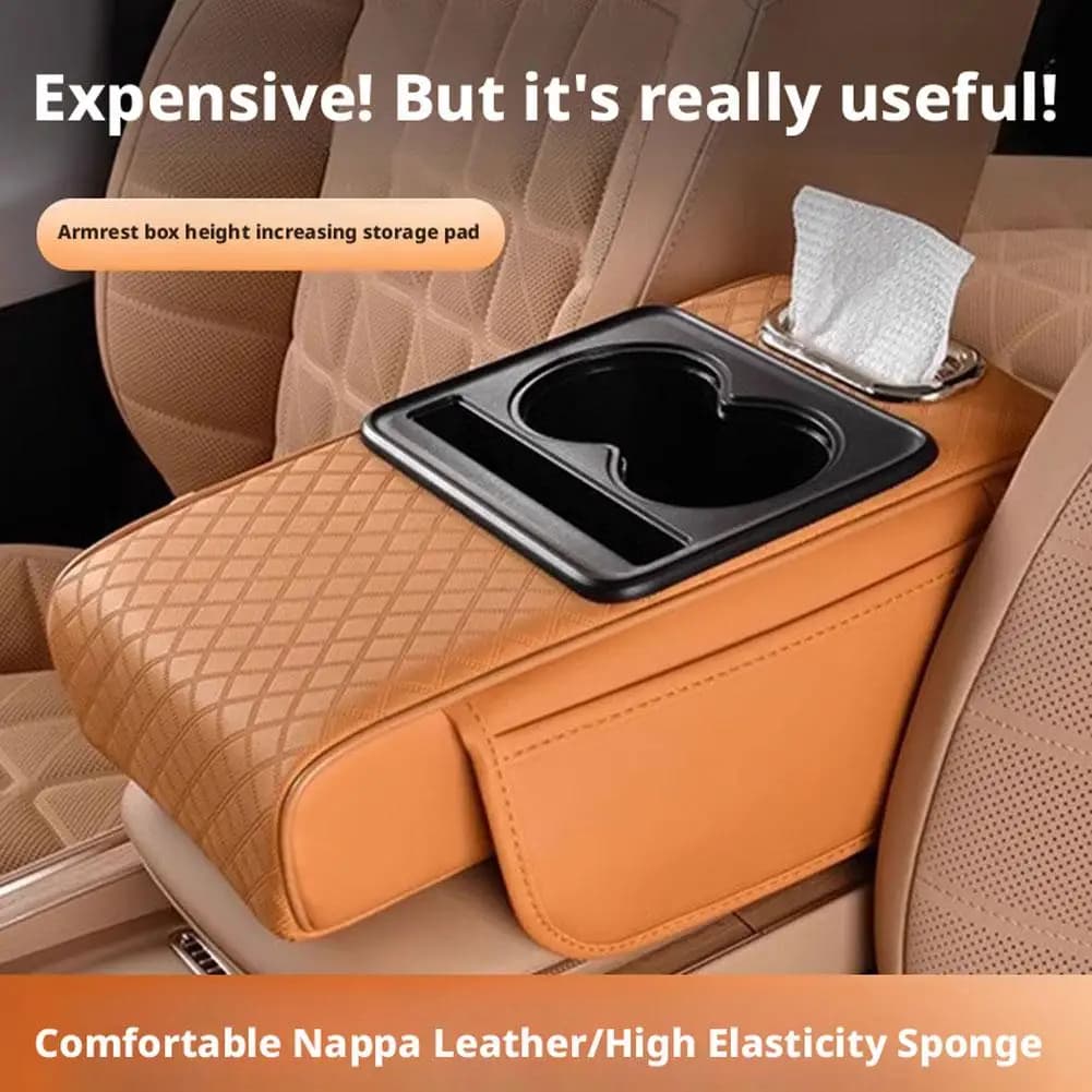 All-season Car Center Console Armrest Cushion, Height Pad Cover With 2 Cup Holders, Auto Armrest Pillow Protector Pad