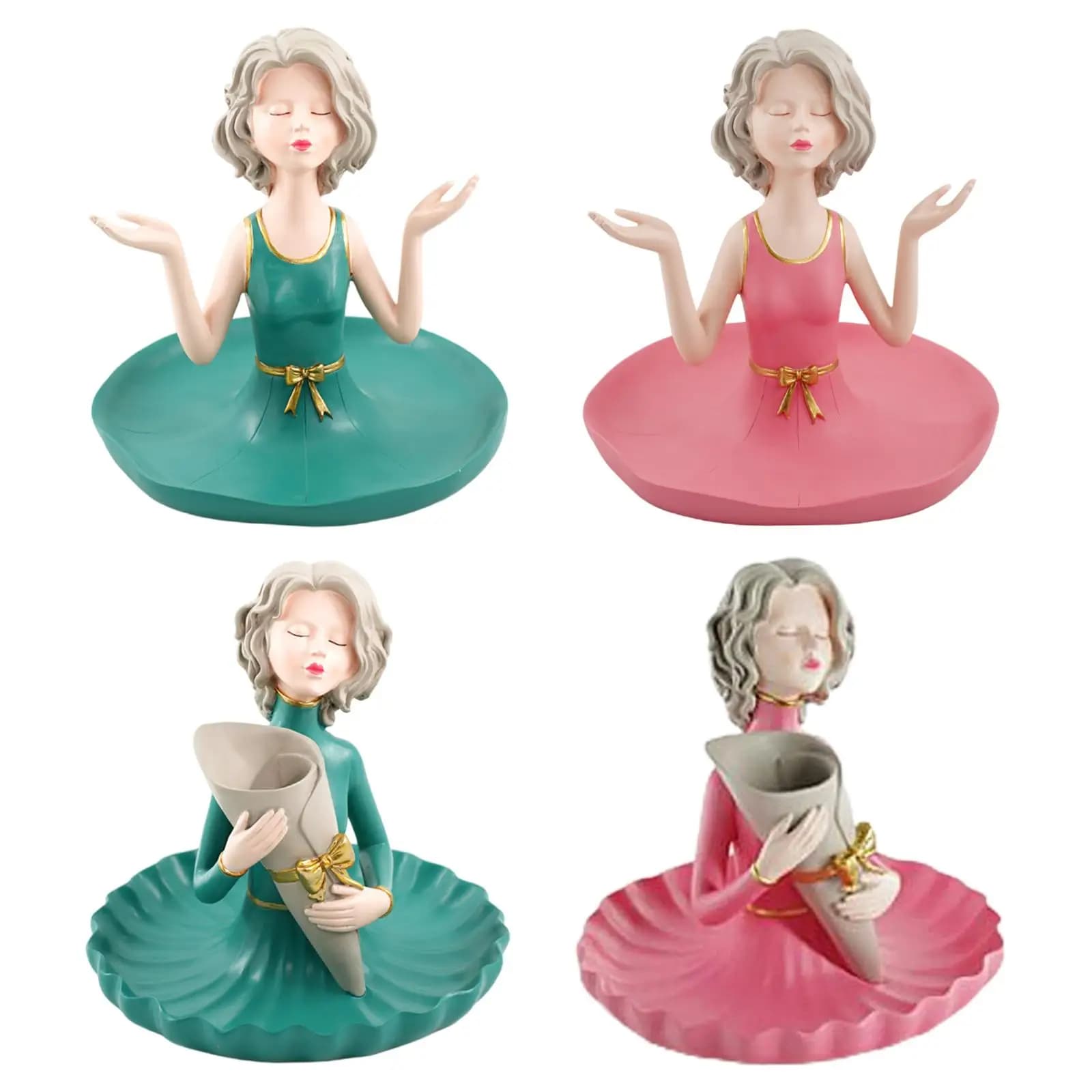 Girl statue, with tray for skirt Sculpture of creative characters for the bedroom bracelets